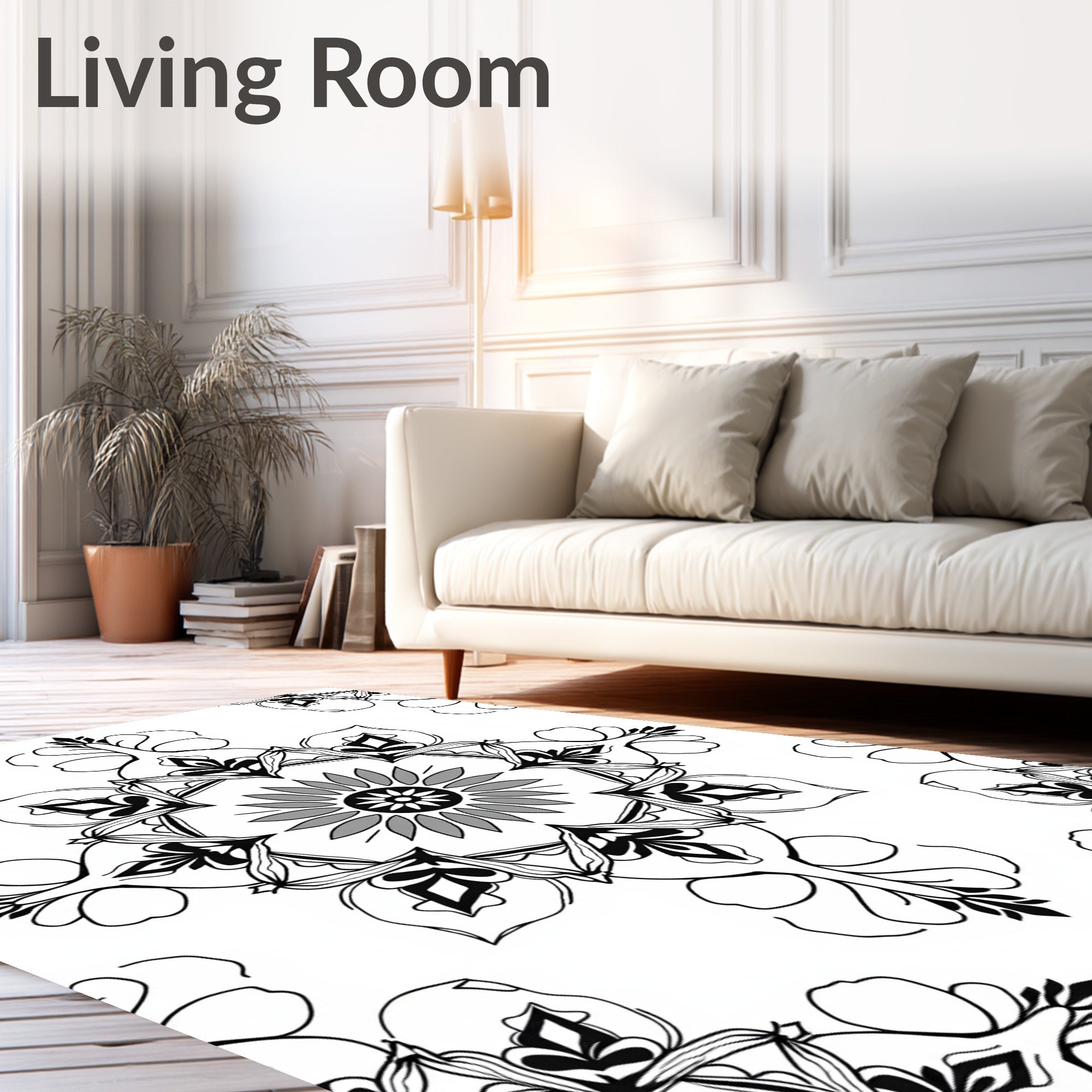 Monochromatic Floral Medallion Pattern Rug