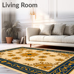 Elegant Floral Motif Blue Gold Rug