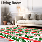Red White Striped Holly Berry Branches Rug