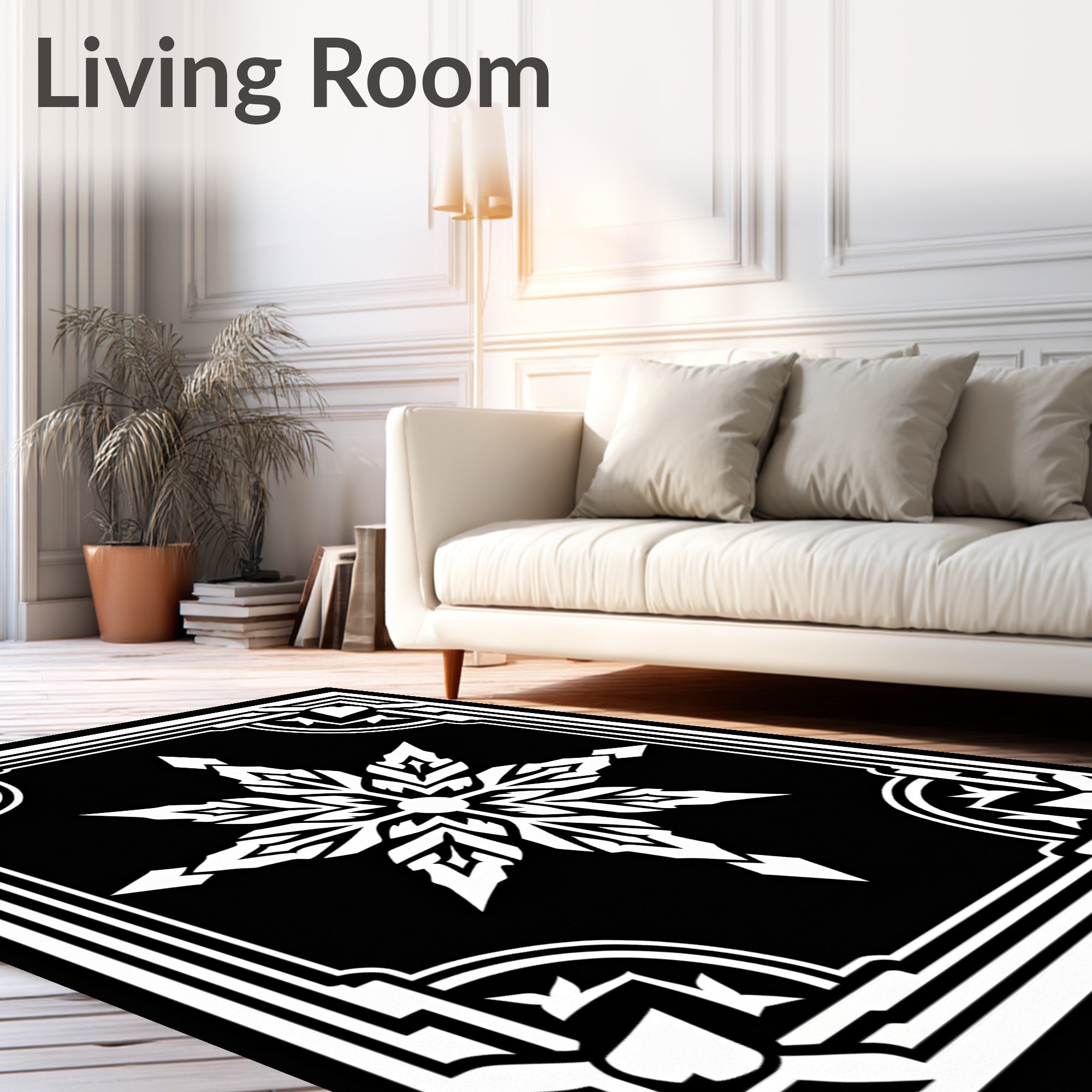 Monochromatic Geometric Starburst Design Rug