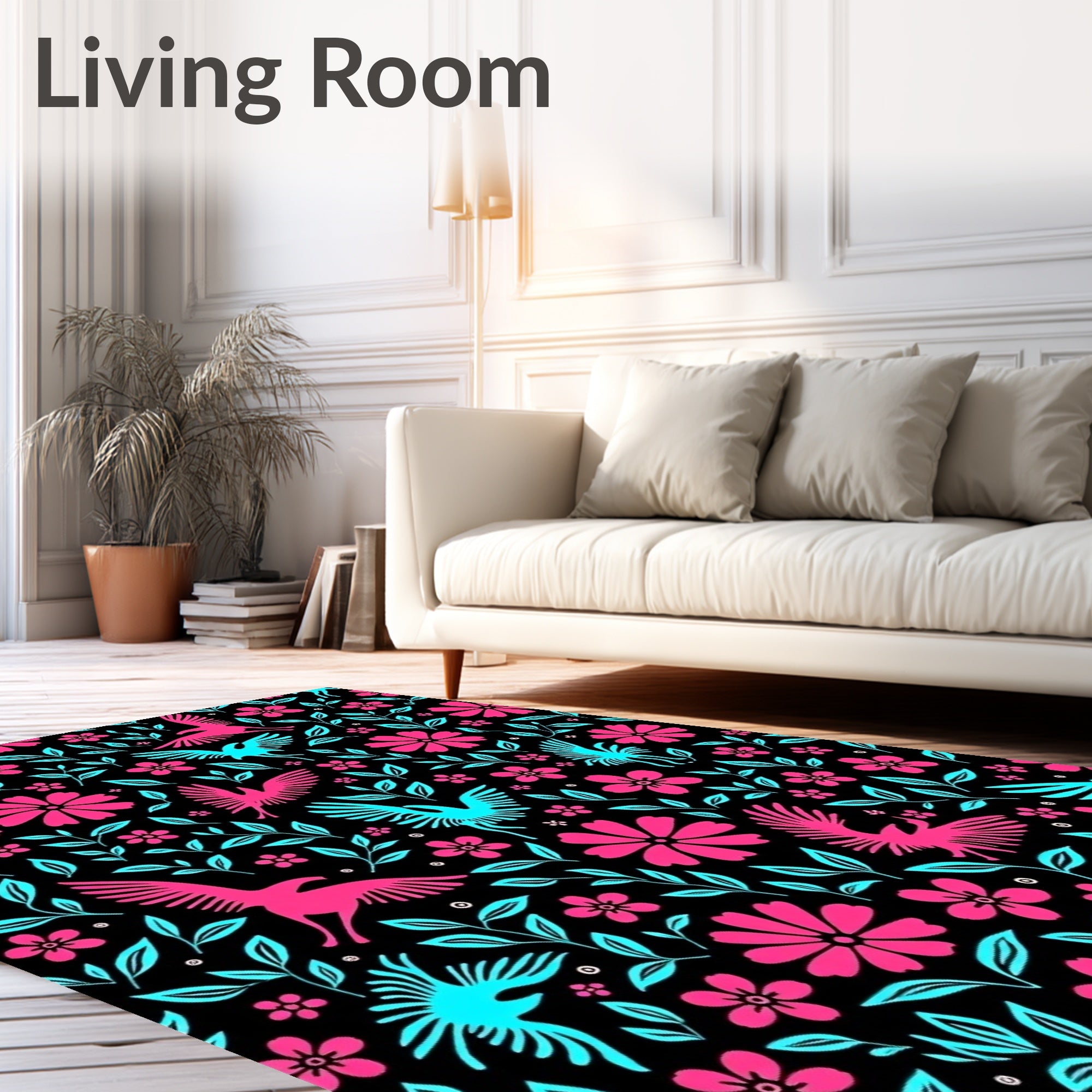 Bold Floral and Bird Pattern Rug