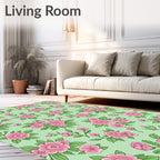 Pink Blossom Branches On Mint Background Rug