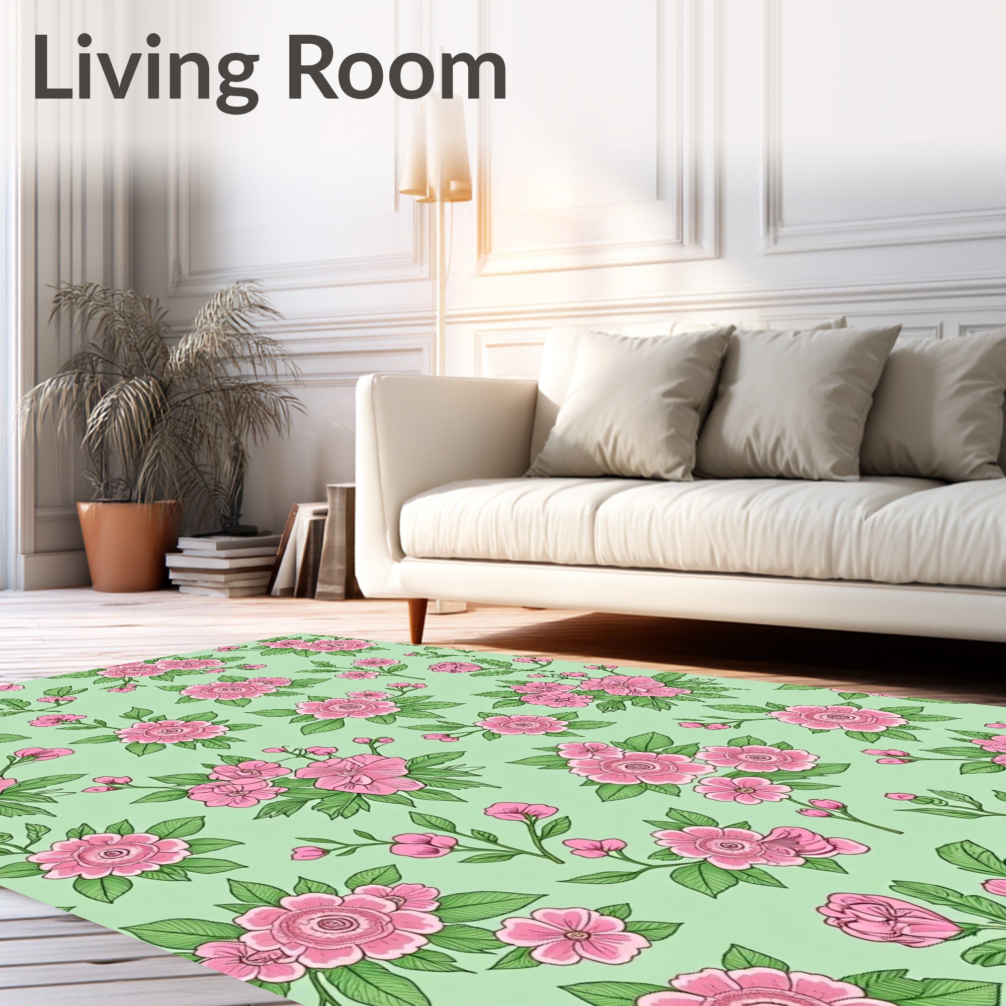 Pink Blossom Branches On Mint Background Rug