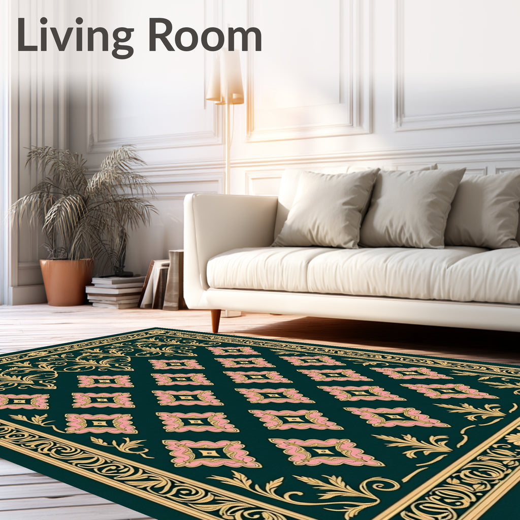 Ornate Floral Pink Diamond Pattern Rug