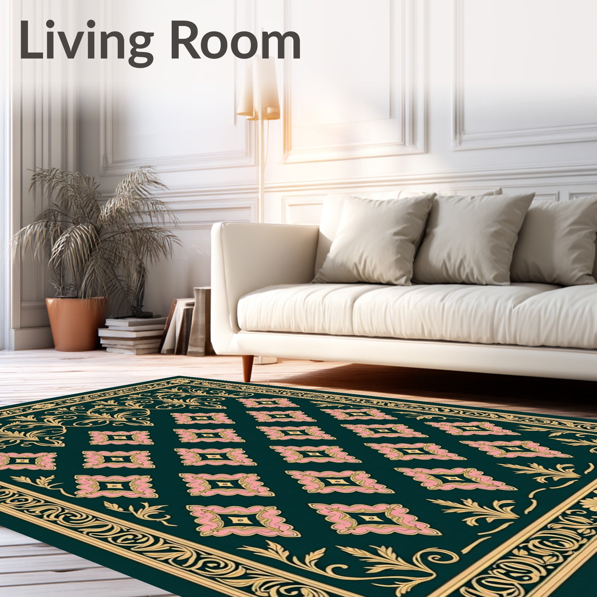 Ornate Floral Pink Diamond Pattern Rug