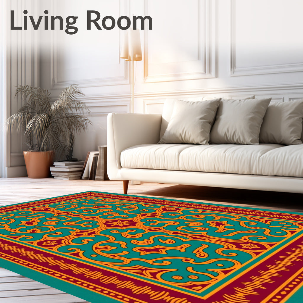 Ornate Teal Gold Floral Pattern Rug
