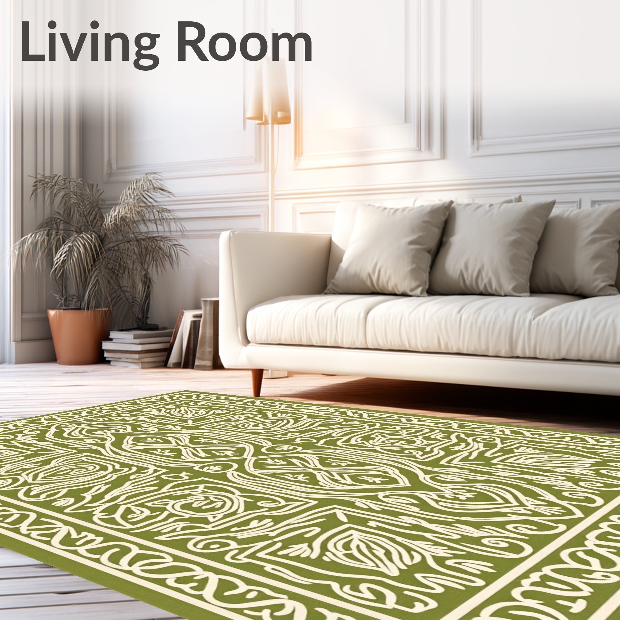 Ornate Line Art Leaf Pattern Rug
