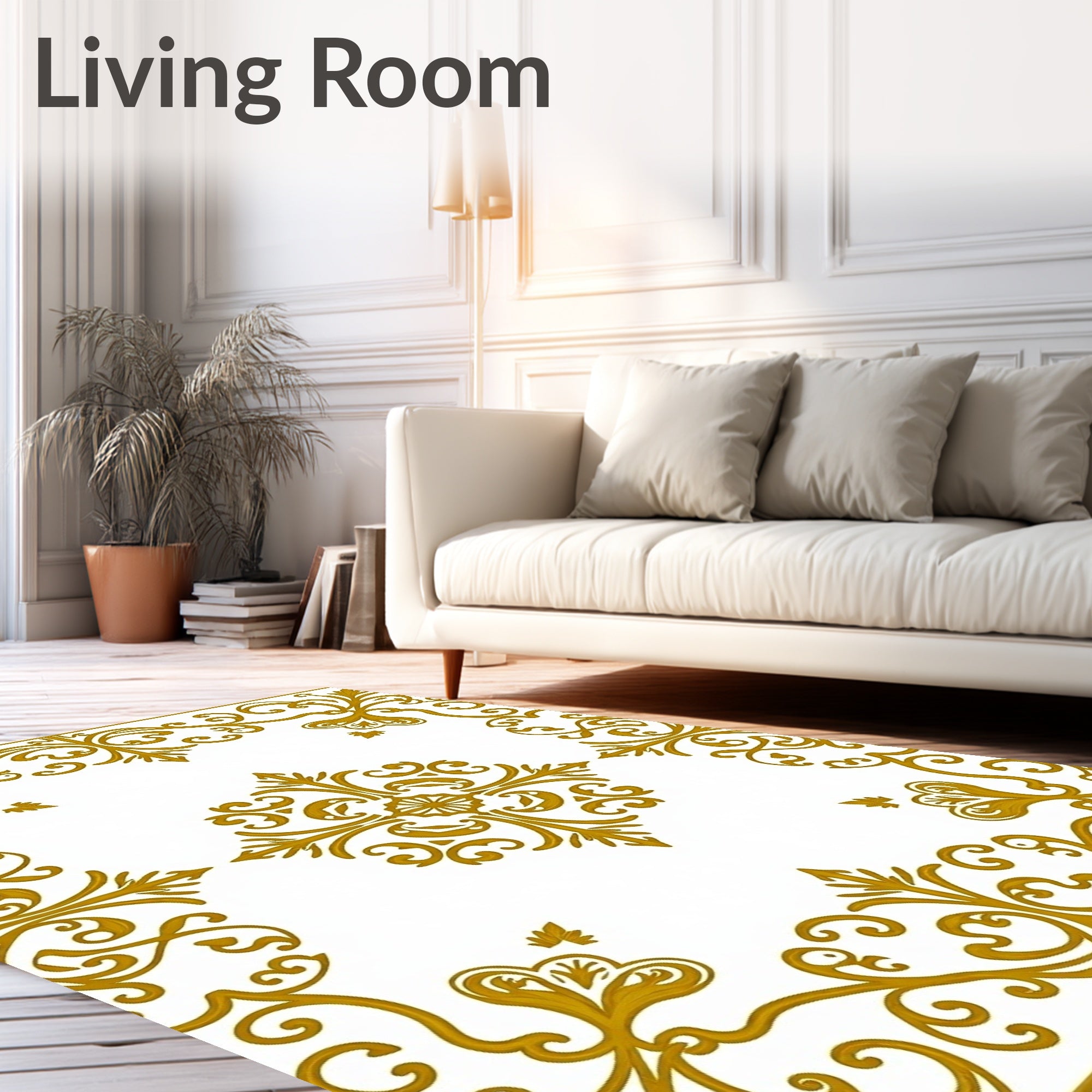 Ornate Golden Scrollwork Pattern Rug