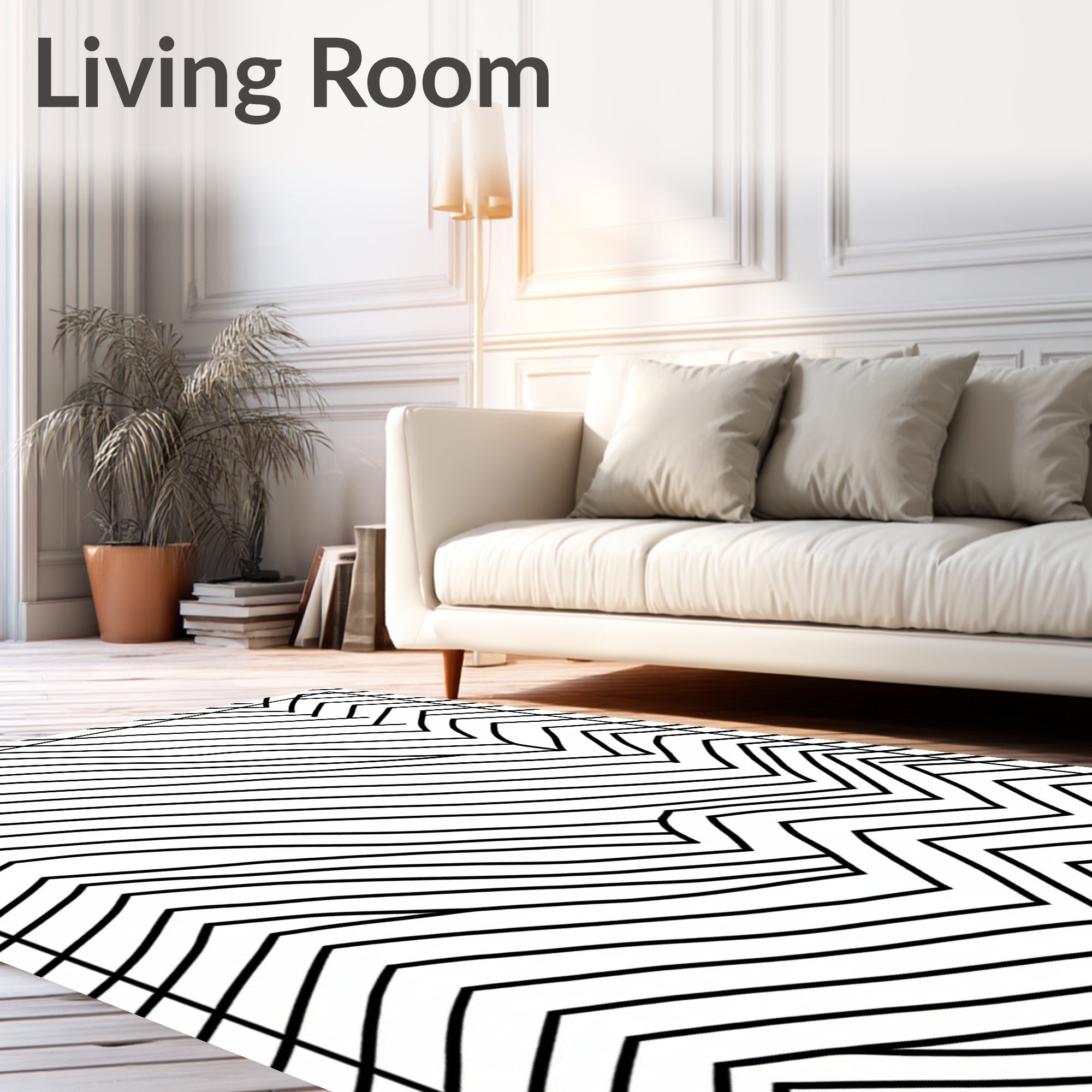 Monoline Wavy Chevron Pattern Design Rug