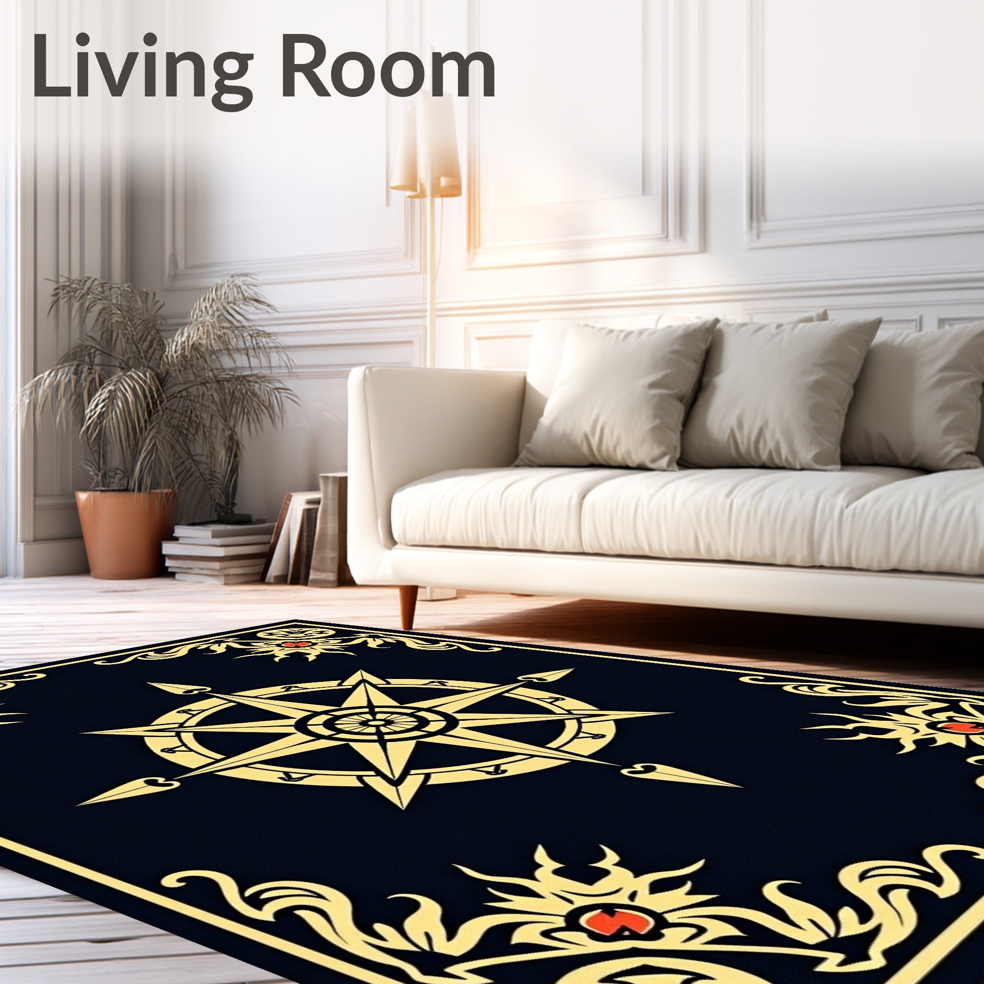 Golden Compass With Floral Accents Rug