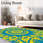 Yellow Sunburst Mandala Pattern Rug
