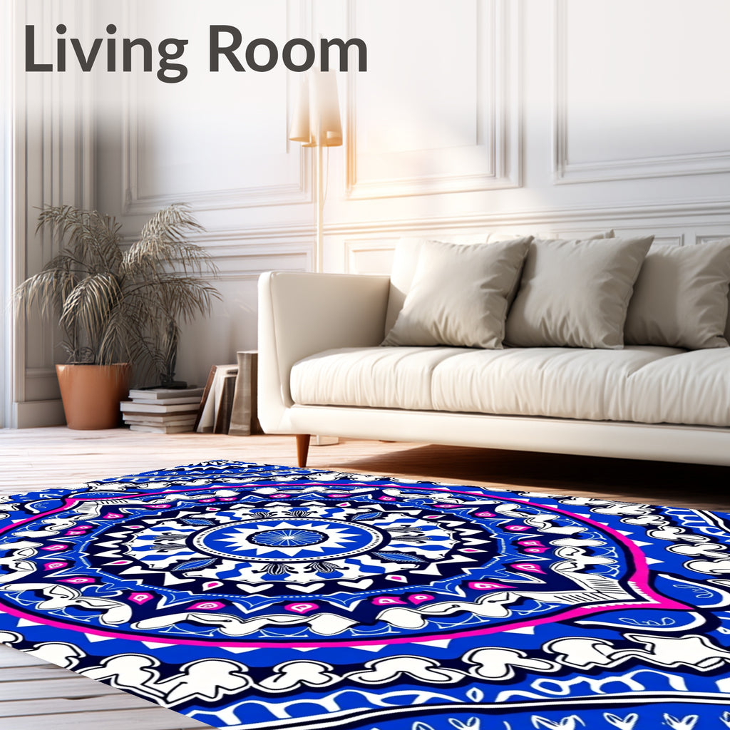 Vibrant Blue Pink Mandala Design Rug