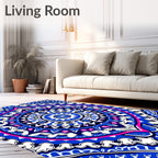 Vibrant Blue Pink Mandala Design Rug