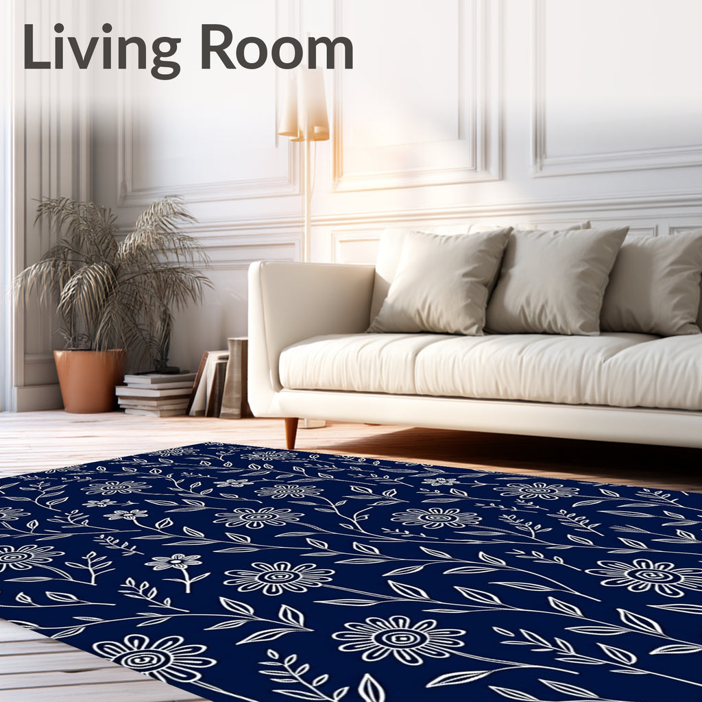 Delicate White Floral Vine Pattern Rug