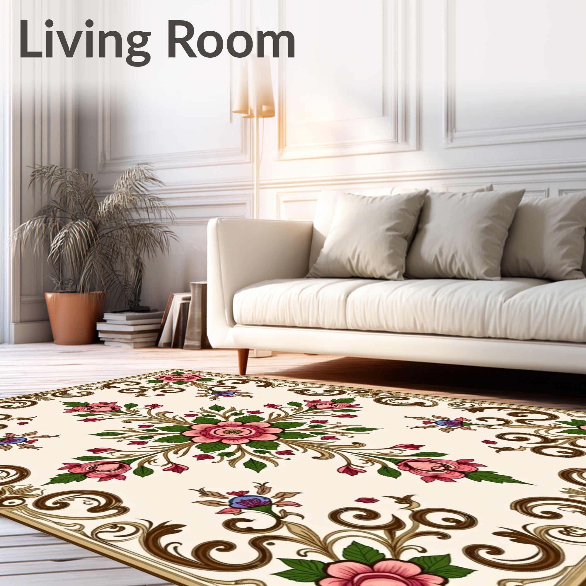 Floral Scrollwork Blossom Design Rug