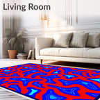 Abstract Blob Pattern With Red Background Rug