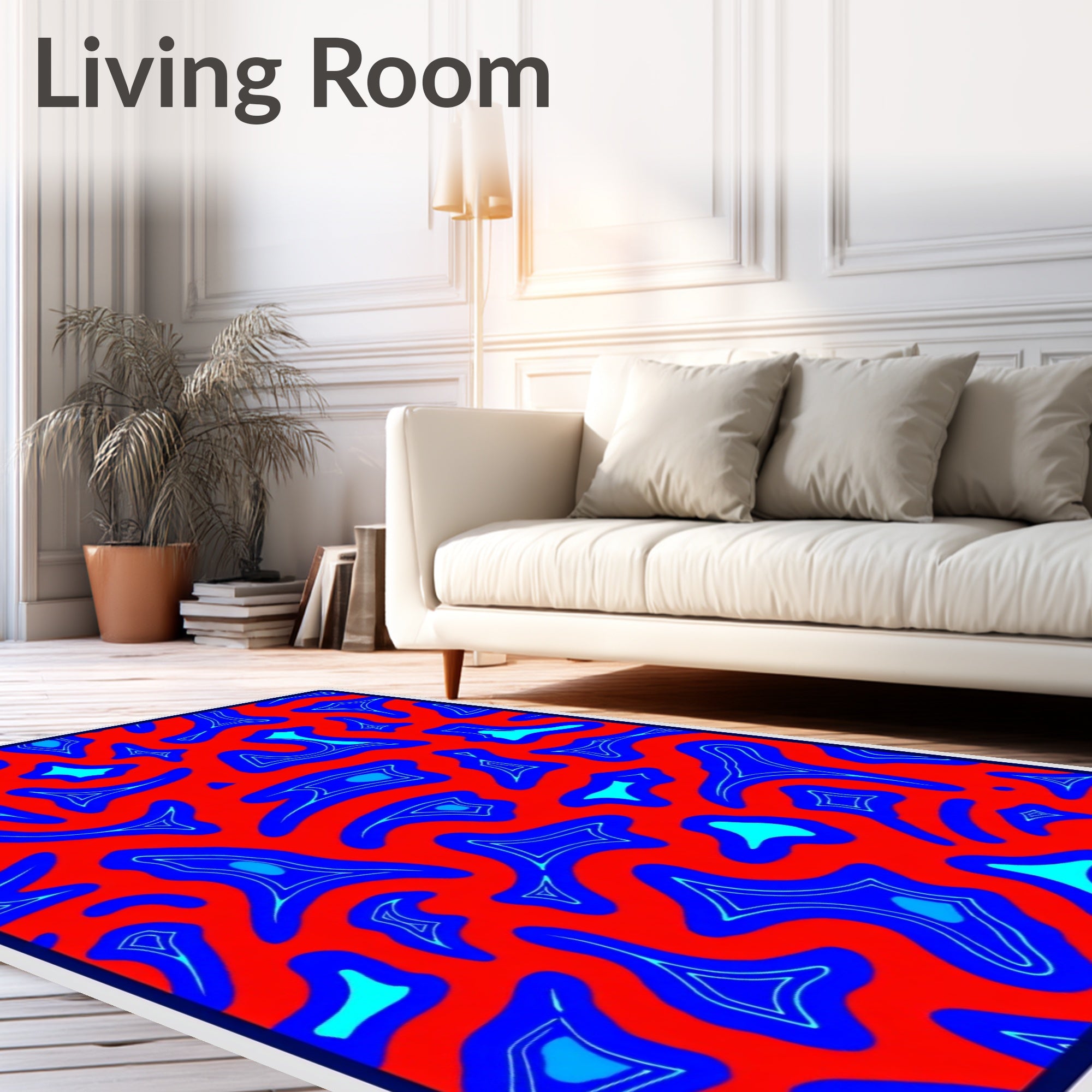 Abstract Blob Pattern With Red Background Rug