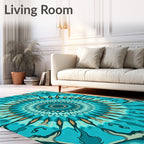 Intricate Teal Mandala Geometric Pattern Rug