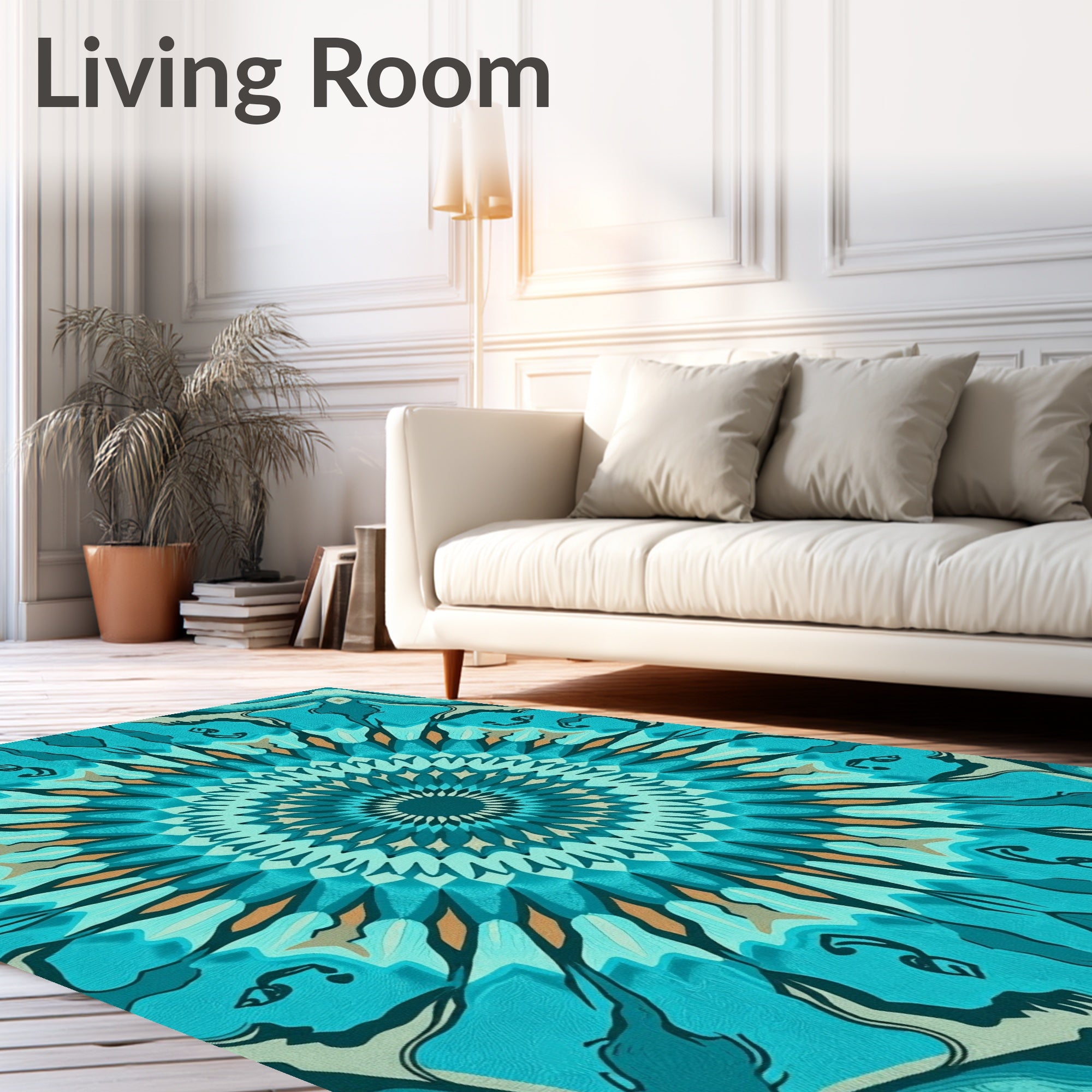 Intricate Teal Mandala Geometric Pattern Rug