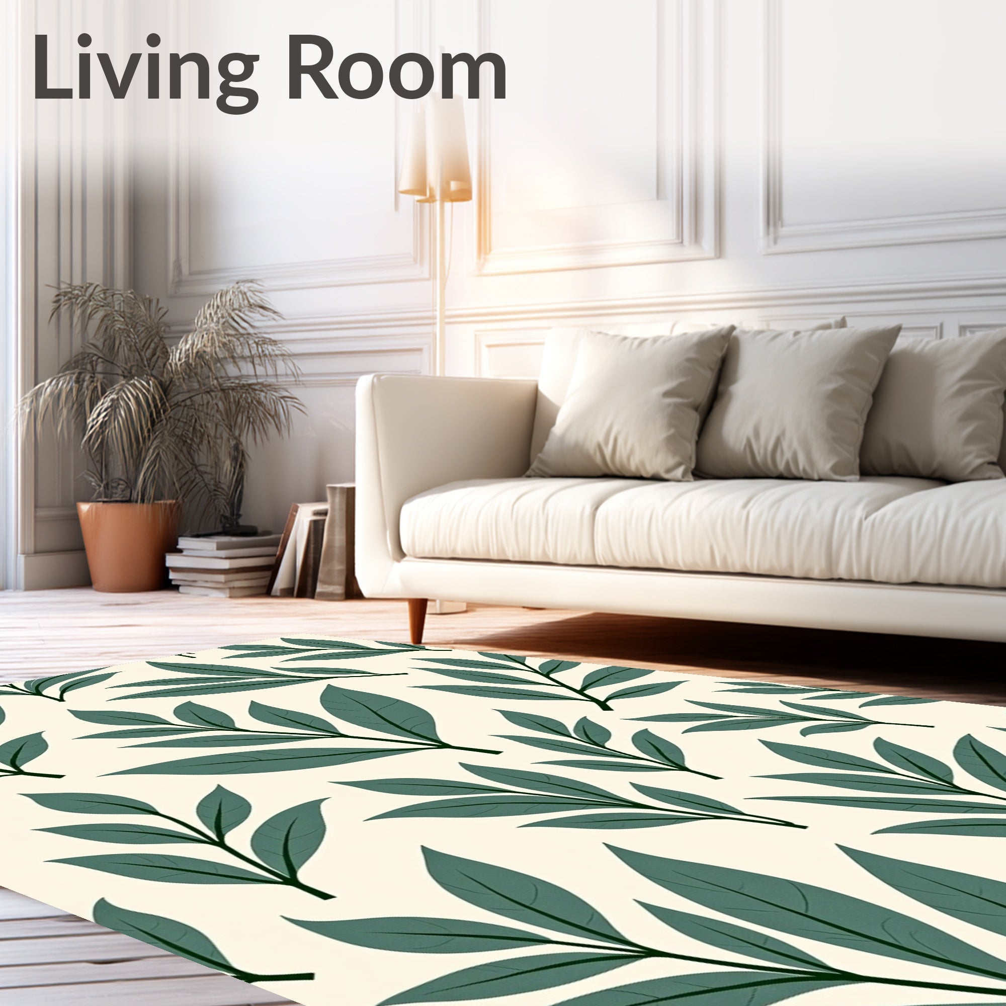 Organic Green Leaf Pattern Print Rug