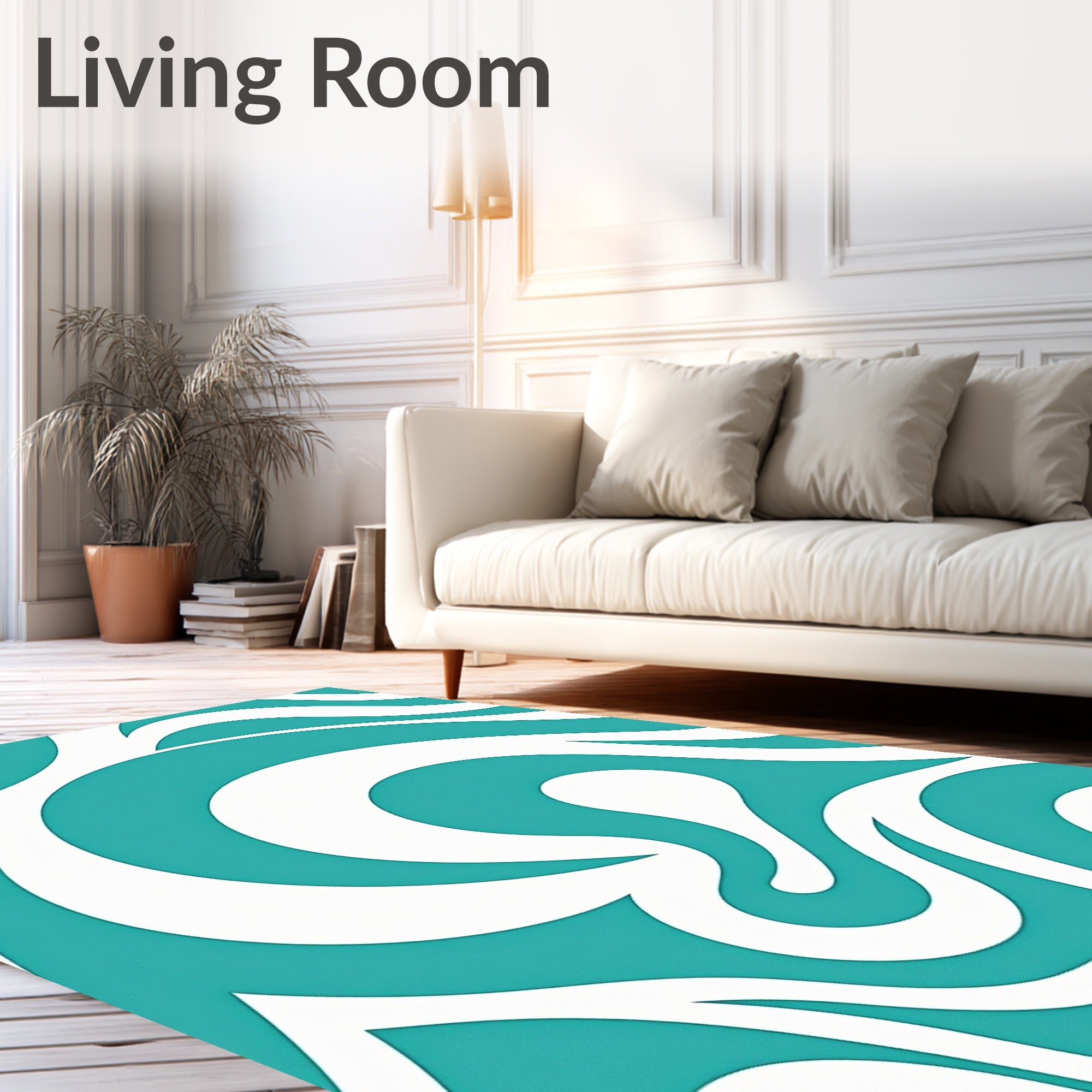 Teal And White Swirl Graphic Pattern Rug