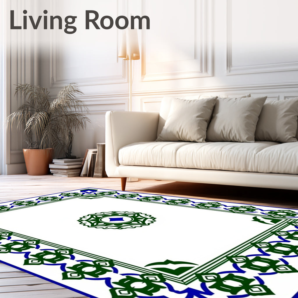 Green Blue Op Art Geometric Pattern Rug
