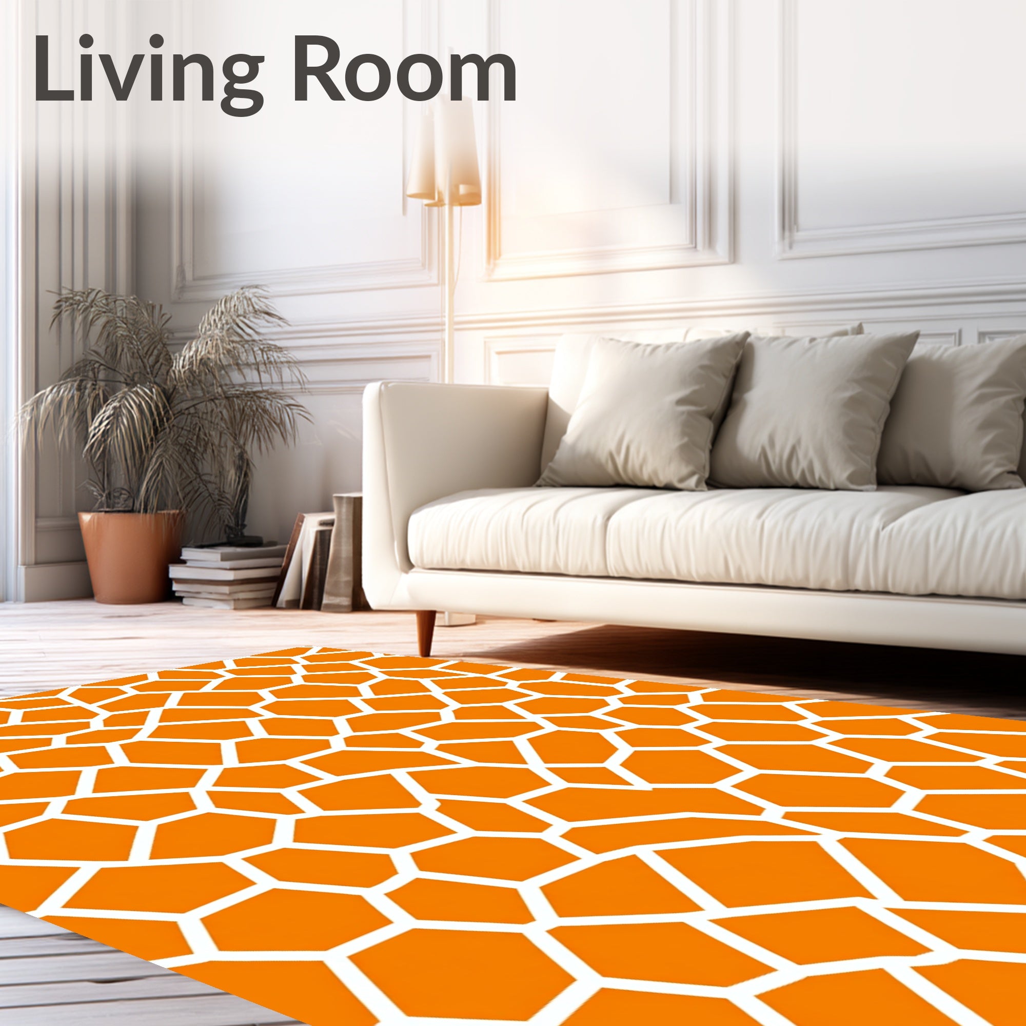 Orange and White Polygon Pattern Rug