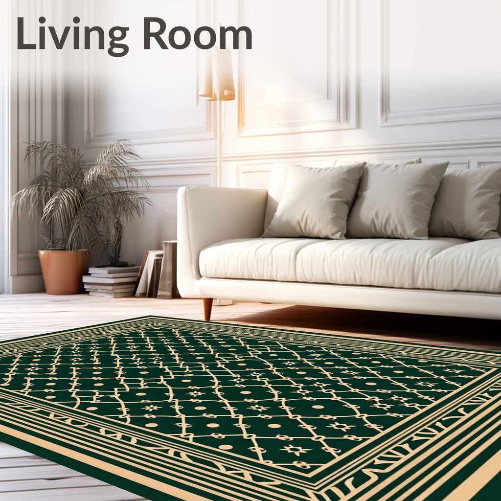 Elegant Cream Green Geometric Pattern Rug
