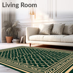 Elegant Cream Green Geometric Pattern Rug