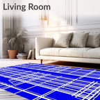 Bold Blue White Grid Pattern Rug
