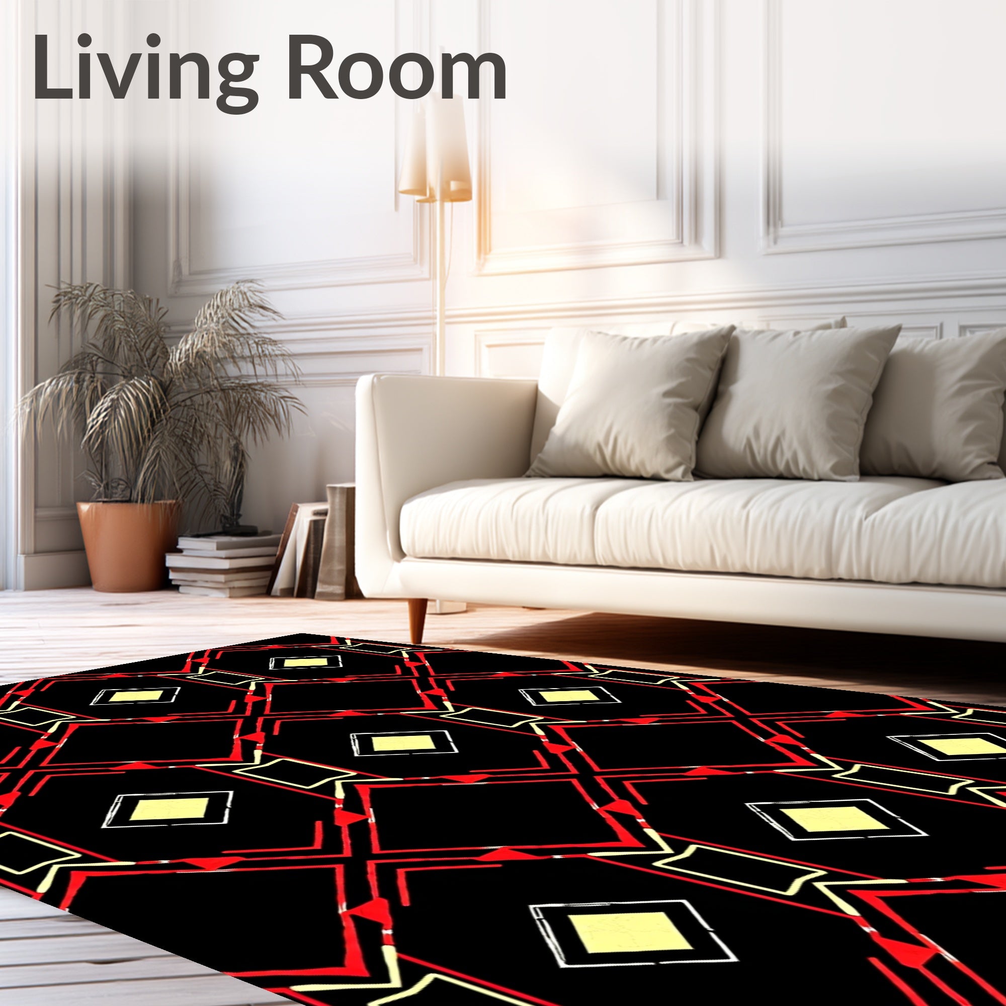 Bold Red Yellow Diamond Pattern Rug