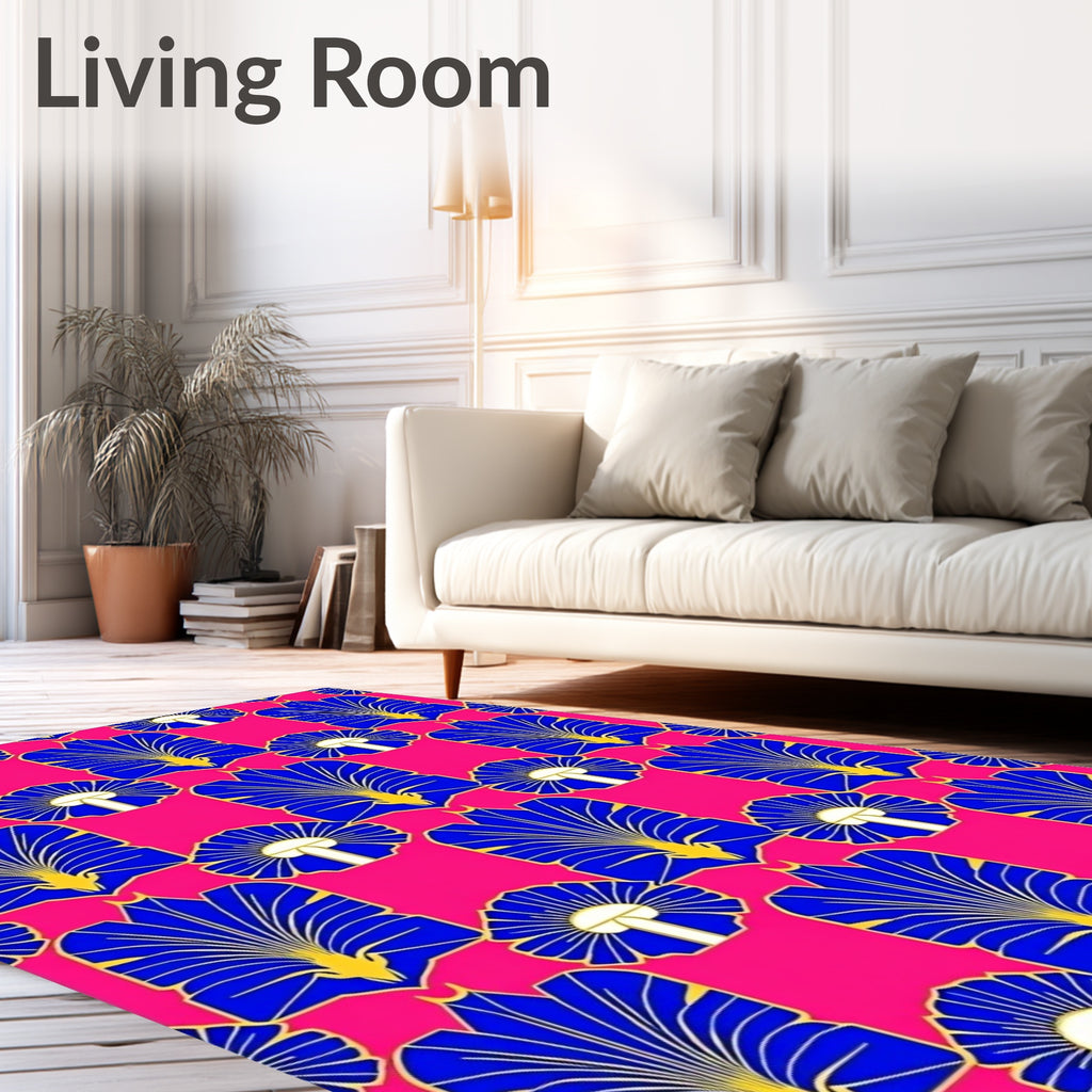 Royal Blue Fan Patterned Pink Rug