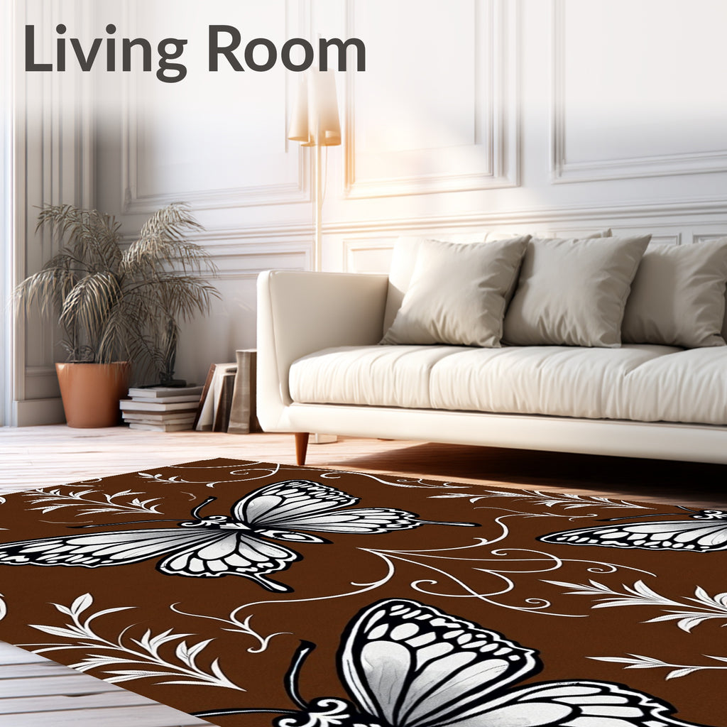 Elegant White Butterfly Pattern Rug