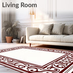 Ornate Floral Scrollwork Red Border Design Rug