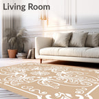 Tan Ornate Scrollwork Pattern Rug