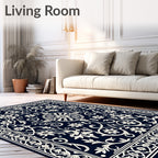 Classic Floral Medallion Navy Ivory Rug