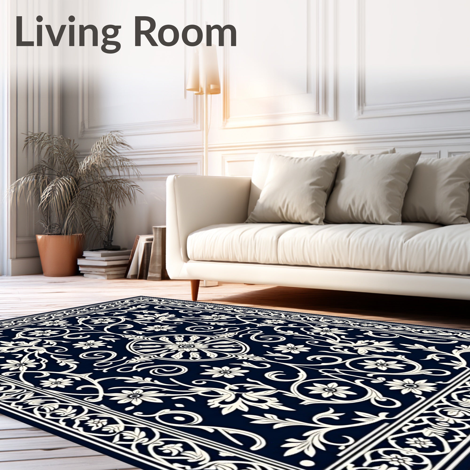 Classic Floral Medallion Navy Ivory Rug