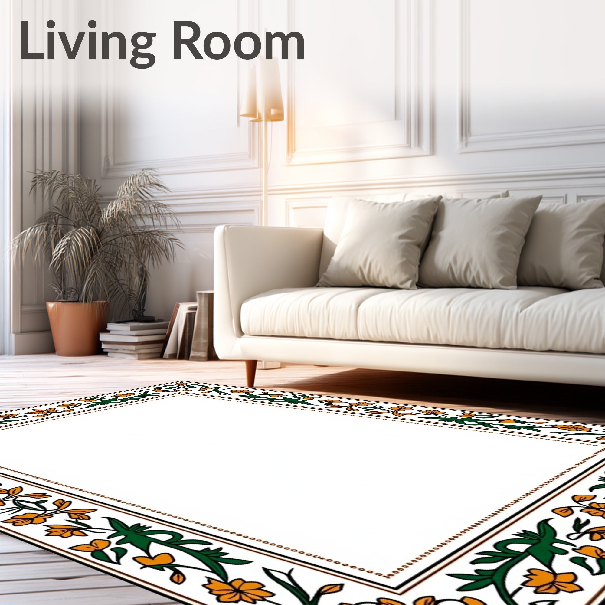 Ornate Floral Vine Border Design Rug