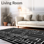 Modern Black White Geometric Lines Rug