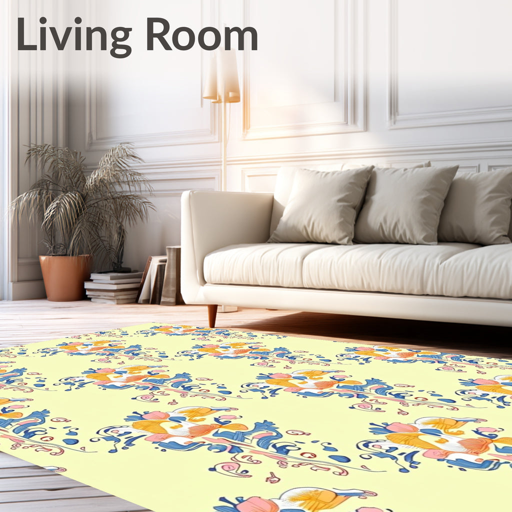 Scrolled Floral Pattern with Orchid Accents Rug