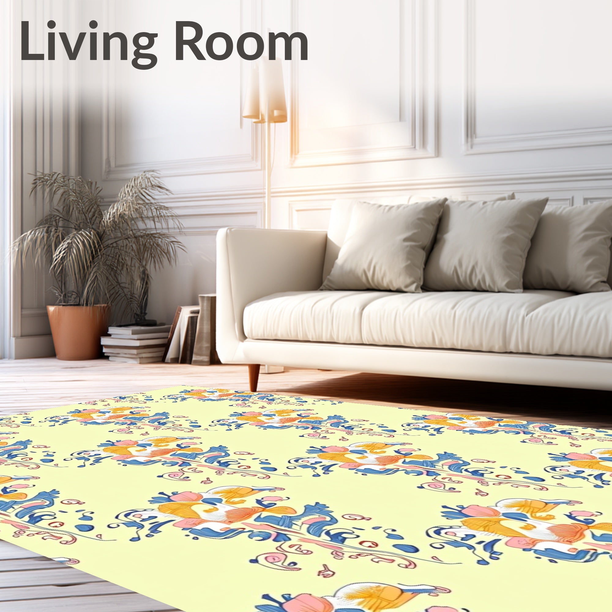 Scrolled Floral Pattern with Orchid Accents Rug
