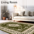 Olive Cream Elaborate Floral Pattern Rug