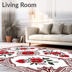 Red Floral Pattern On White Background Rug