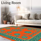 Orange Floral Scroll Pattern Rug