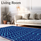 Royal Blue Teal Floral Pattern Rug