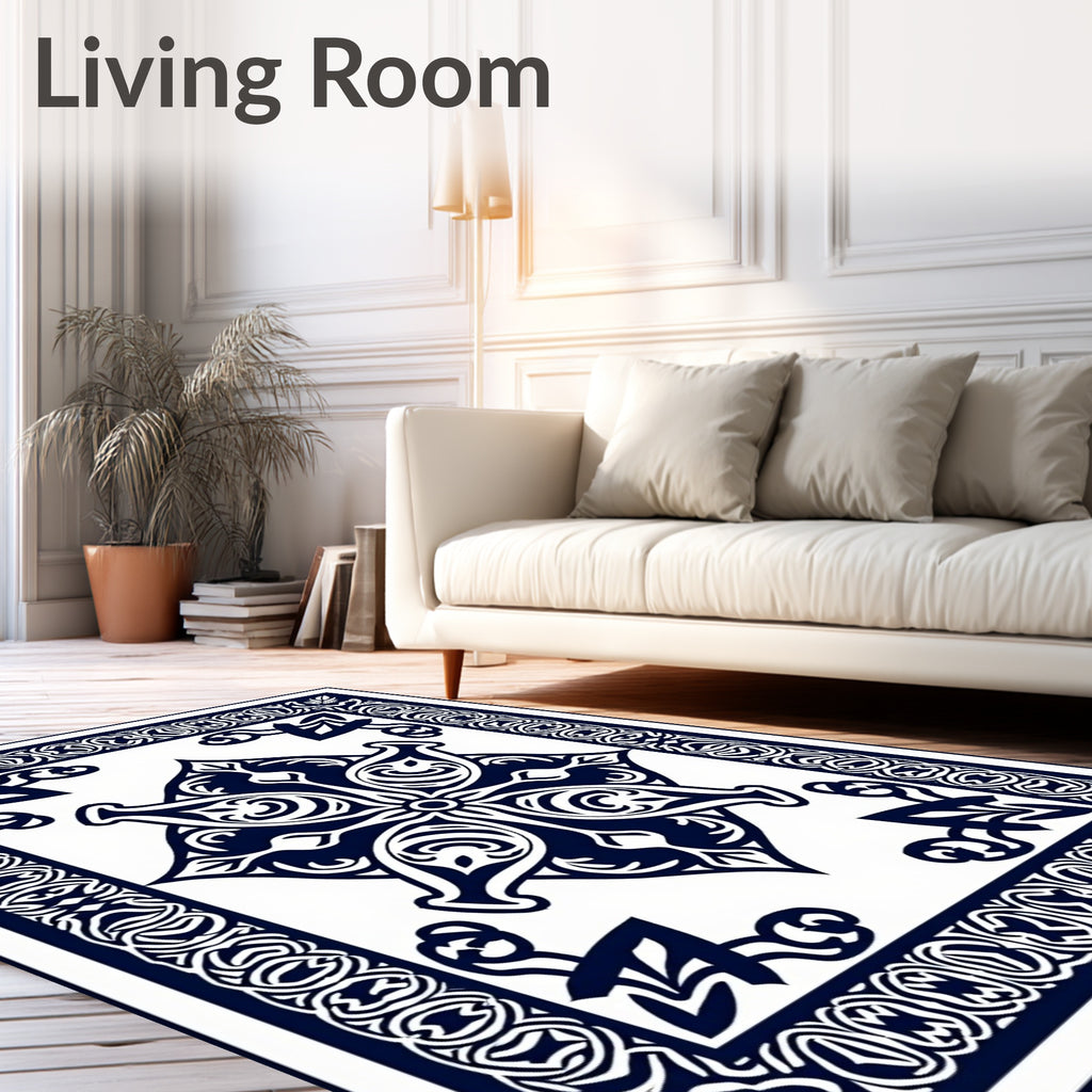 Intricate Geometric Patterned Navy Rug