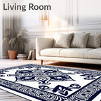 Intricate Geometric Patterned Navy Rug