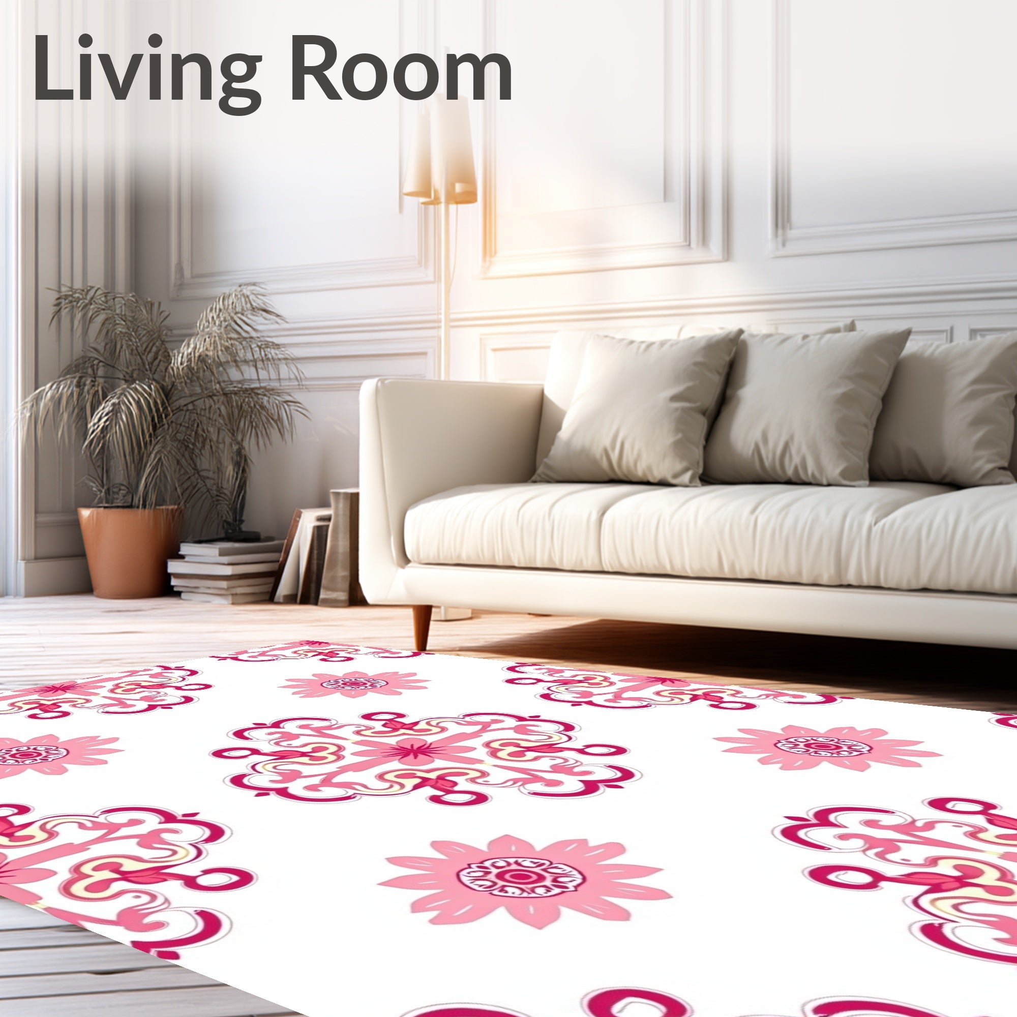 Pink Floral Scrollwork Baroque Pattern Rug