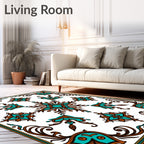 Ornate Teal Brown Floral Medallion Pattern Rug
