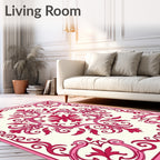 Ornate Pink Floral Scroll Rug